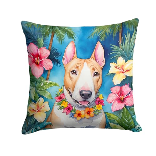 Caroline's Treasures Luau Party Decorative Throw Pillow, 18Hx18W, English Bull Terrier 6424