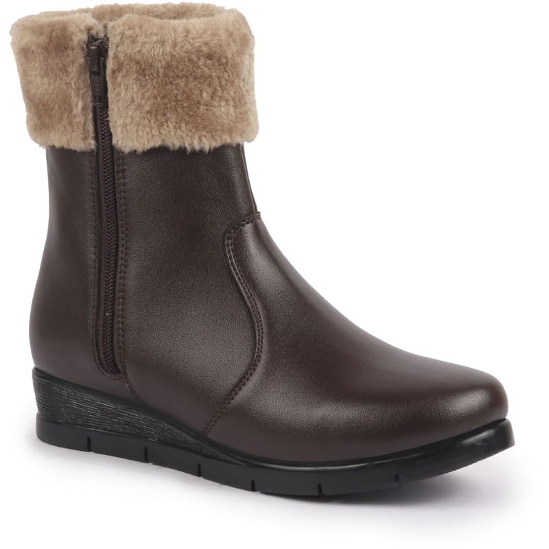 Image of FAUSTO Women High Top Side Zipper Platform Wedge Heel Formal Furr Boot | Winter High Ankle Slip On Boots