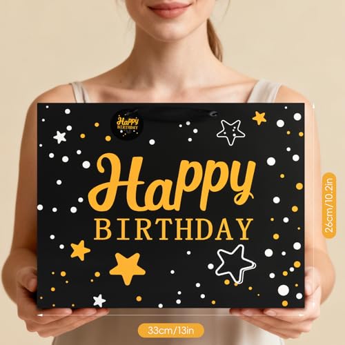 Image of JMANNI Large Happy Birthday Gift Bag with Tissue Papers and Greeting Card,Portable Paper Gift Bags with Handles,Present Bags for Women Men Birthday Party Supplies 13 inch x10.2 inchx4.7 inch(Black Starry Sky)