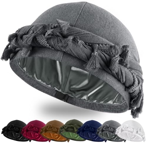 Ababalaya Unisex Satin Lined Halo Turban Durag Head Wraps, Grey, 1pc