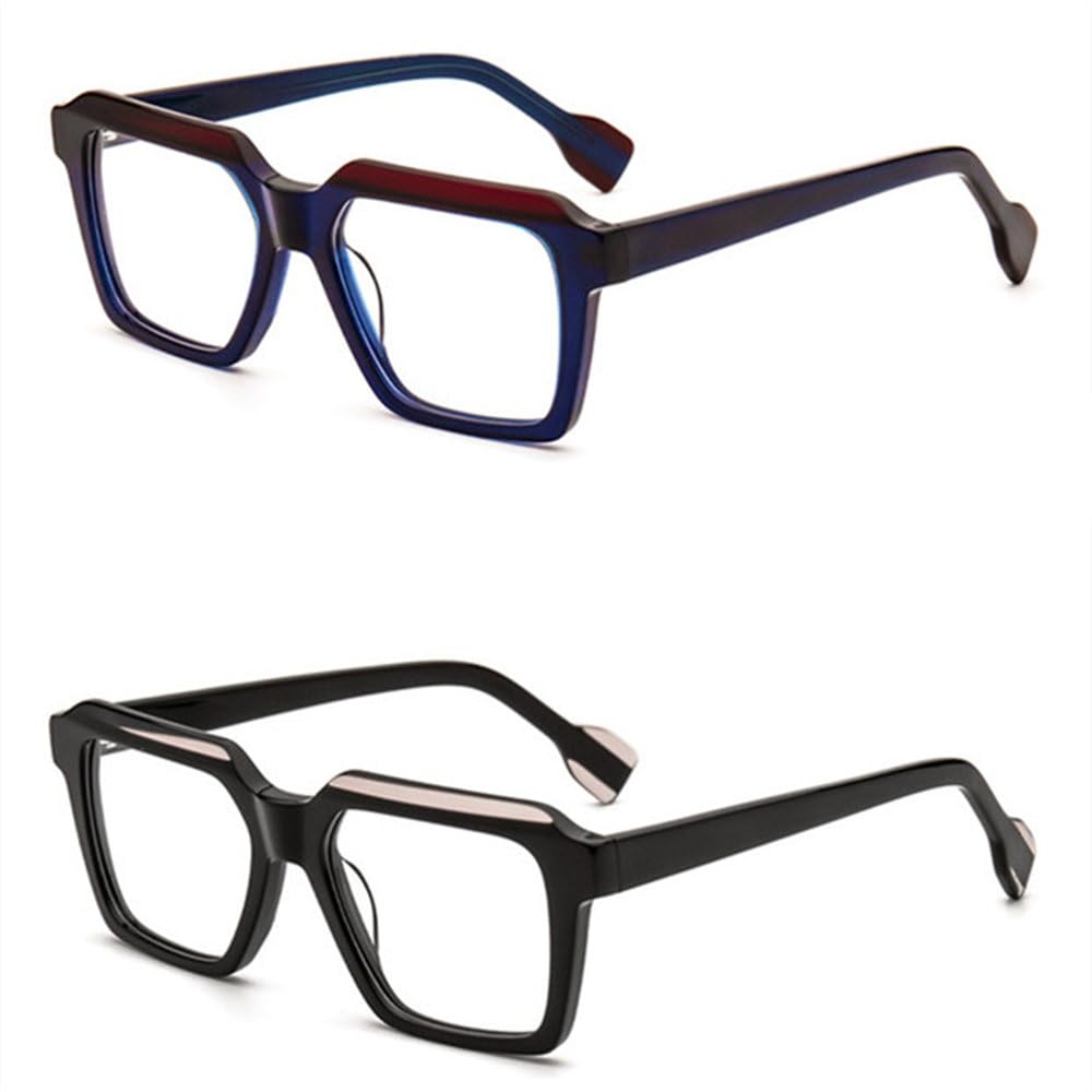 Gafas elegantes con montura cuadrada de acetato y lentes de resina sin graduación, ideales para la oficina, el estudio y el uso diario.