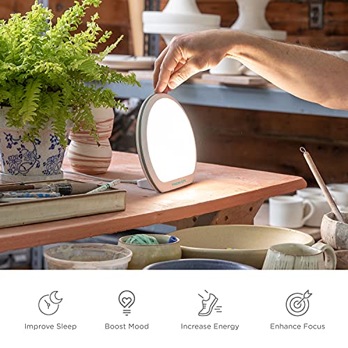 Verilux® Happylight® Alba - New Round Uv-Free Led Therapy Lamp, Bright White Light With 10,000 Lux, Adjustable Brightness, Color, And Countdown Timer #TOP2