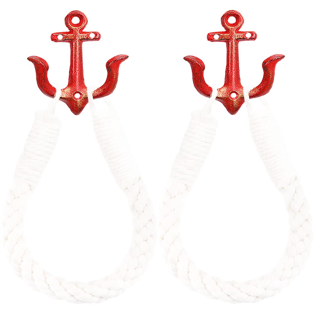 Toilettenpapierhalter Mit Nautischem Seil – Wandmontage, 2 Stück, Inkl. Metallhaken, Handtuchhalter, Rot