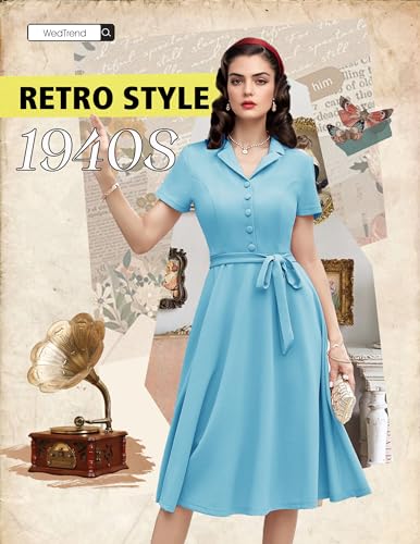 Image of Wedtrend Women's Vintage Tea Dress, Short Sleeve Cocktail Party Dress Work Church Casual Dress