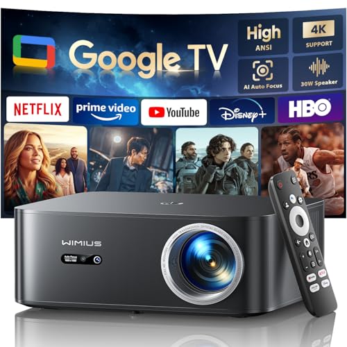 【Official Google TV/4K Supported 】Smart Projector with WiFi & Bluetooth, Outdoor & Home TV Movie Projectors with Voice Control,Auto Focus & Keystone,Compatible with Netflix Proyector WiMiUS K13...