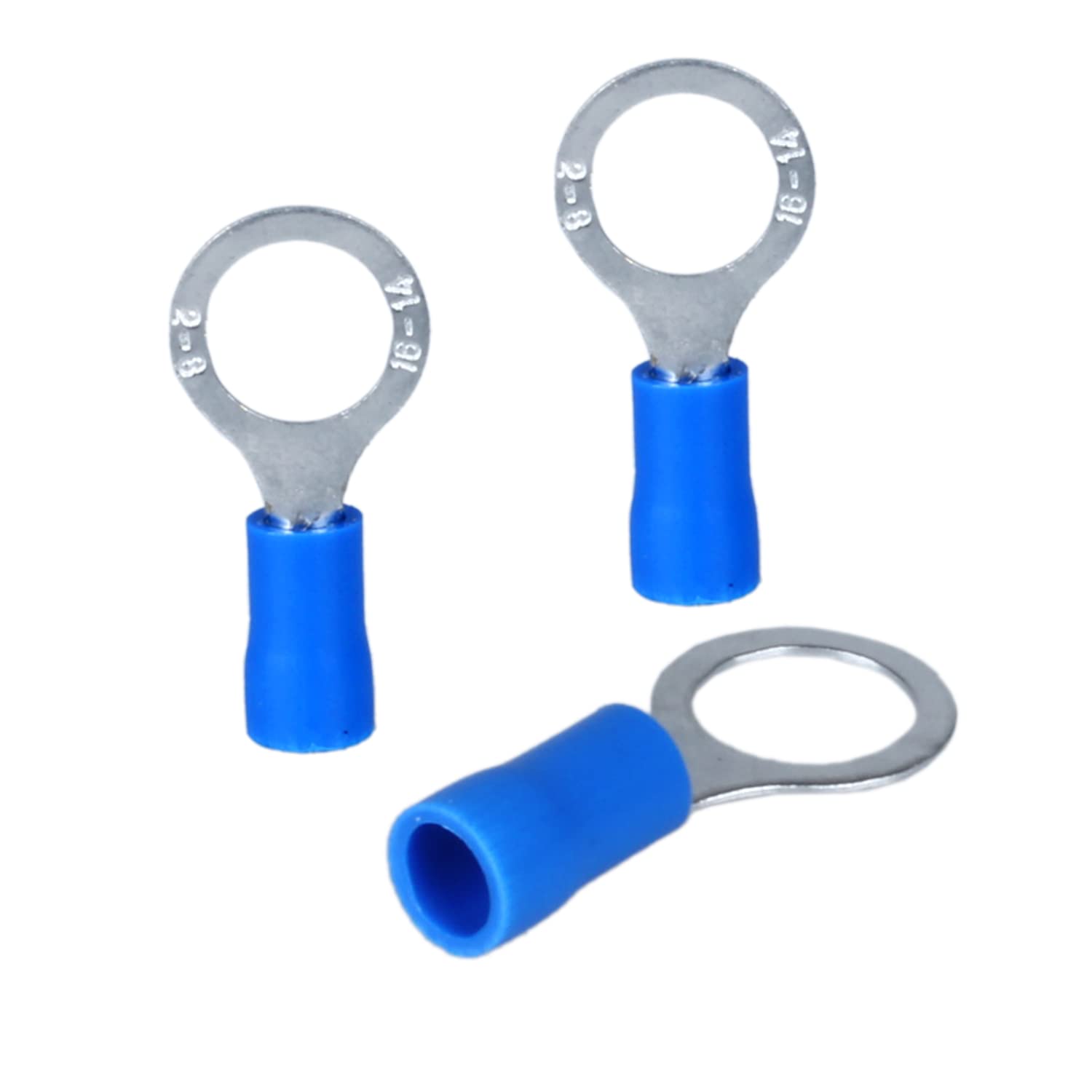 RV2-8 Insulated Terminals Ring Electrical Wire Connectors,Circular Pre-Insulating Terminal Crimp Terminals for 16-14AWG(1.5-2.5mm) Cable USA Screw5/16 100pcs (Bule)