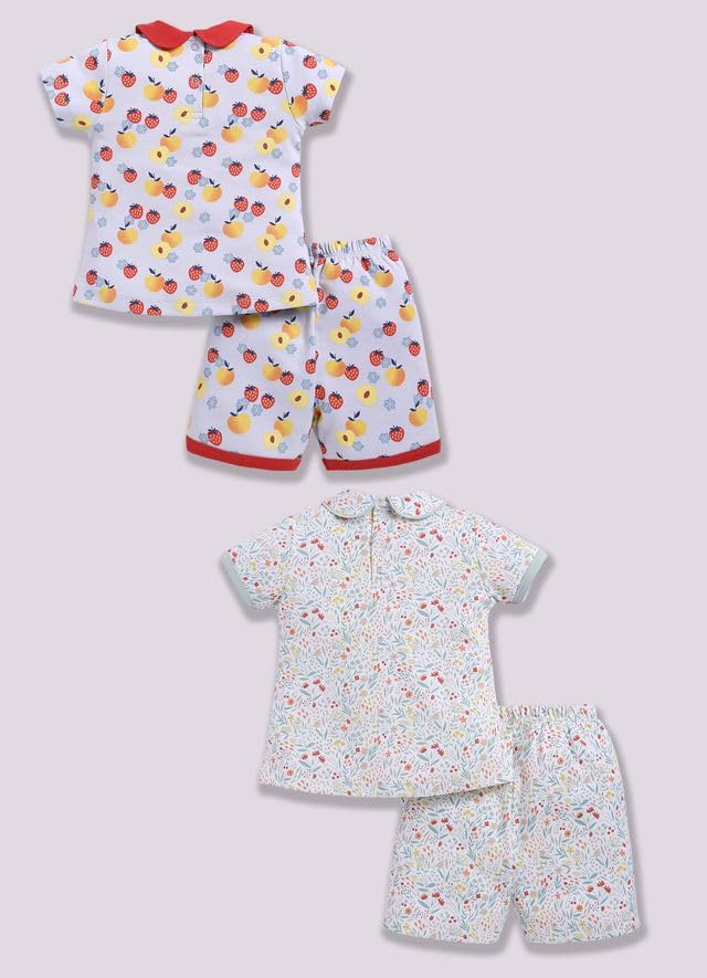 Image of Baby Girls 100% Cotton Printed Half Sleeve T-shirt & Short Summer Clothing Sets (Pack Of 2)