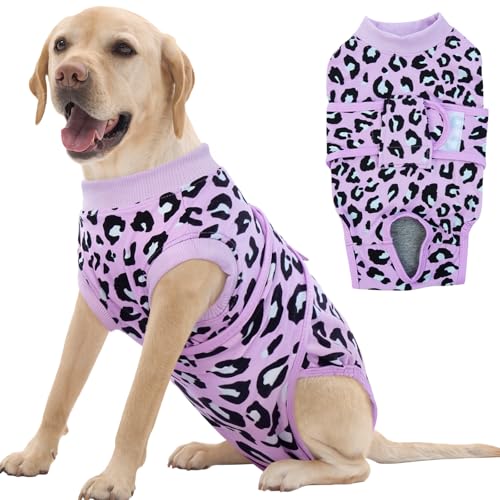 Image of FUAMEY Recovery Suit for Dogs After Surgery,Soft Breathable Dog Bodysuit E-Collar & Cone Alternative Surgical Suit,Male Female Dog Neuter Spay Suits Anti Licking Wounds Onesie Purple Leopard XL