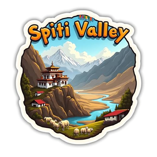 Image of Naxon Spiti Valley Fridge Magnet | Key Monastery Himalayan Road Trip Souvenir | Snow Mountains & Adventure Travel Decor | Home Kitchen Office Refrigerator Magnet | 3x3 Inch Wooden Multicolor Gift
