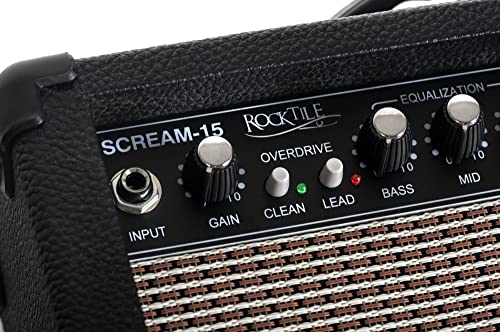 Rocktile Scream 15 Gitarrenverstärker Mini Combo Amp (15 Watt Amplifier, 2-Kanäle, Portable, AUX-In für MP3/CD, 3-Band Equalizer, Kopfhöreranschluss)