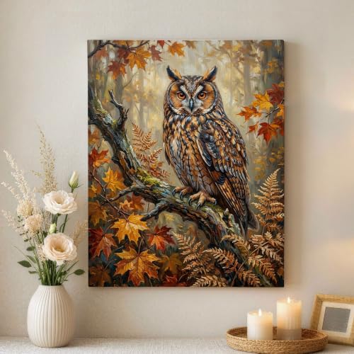 Lienzo de búho otoñal en naranja para decoración de salón y dormitorio (40x50 cm)