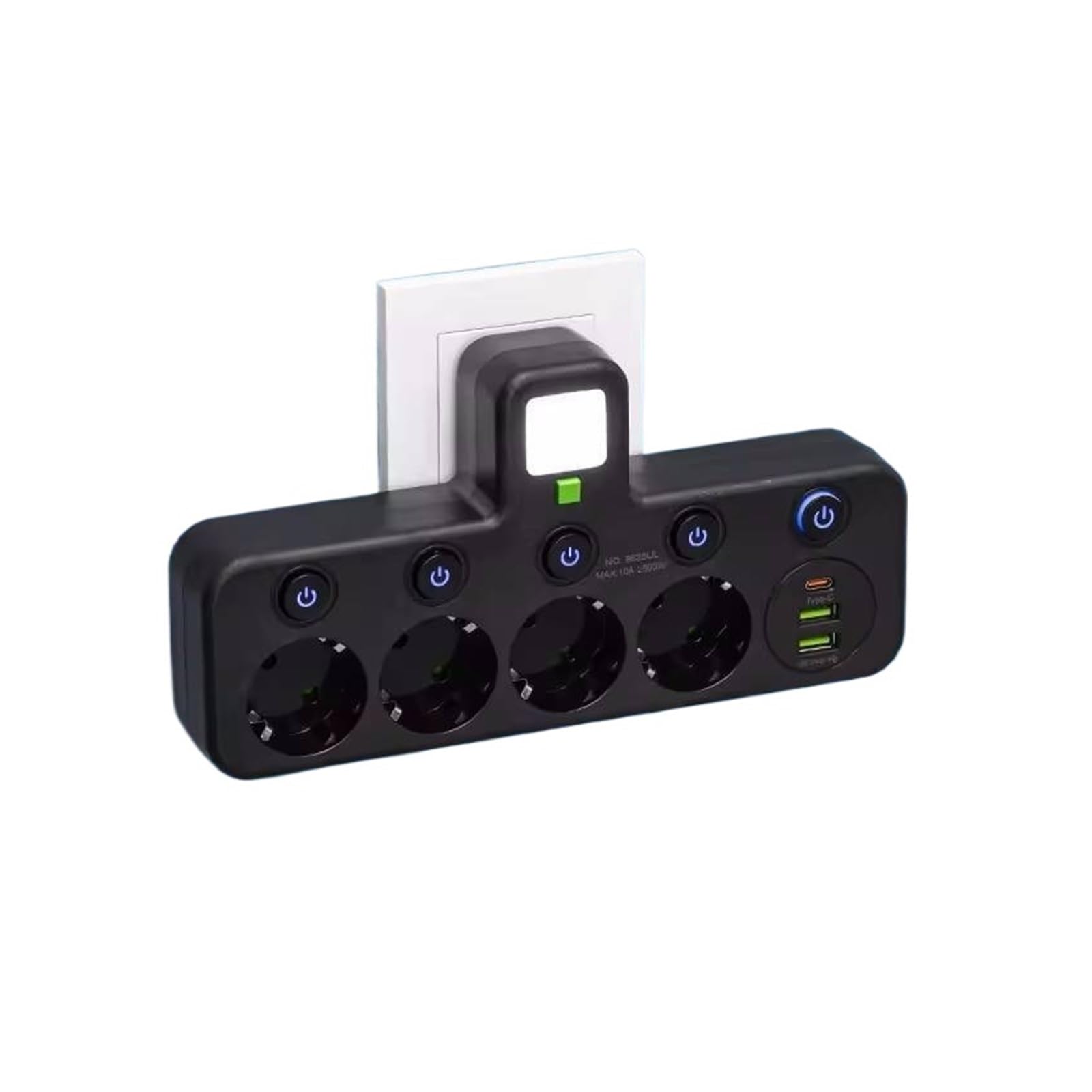 Multiprise ca ue, multiprise, sans câble d'extension, avec Ports USB, protection contre les surtensions, filtre réseau, interrupteur individuel(4 AC USB Black)