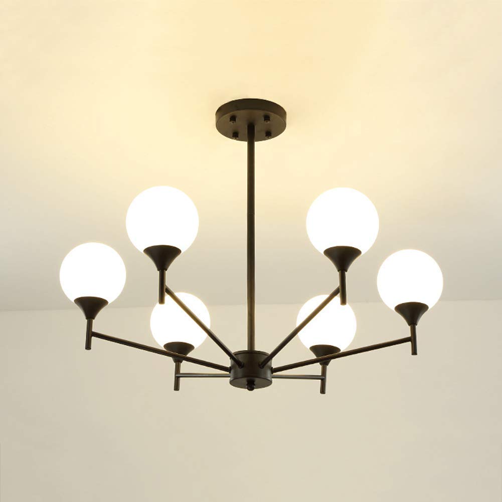 KXEcoLife 6 Lights Sputnik Chandelier Mid Century Modern Ceiling Light Fixture Adjustable Pendant Lighting for Kitchen Dining Room Living Room,Black,6