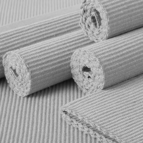 Image of Encasa XO Dining Table Mats Set of 6, Ribbed Cotton Table Mat 48x32 cm | Handmade Heat Resistance Table Placemats, Non Slip, Washable & Durable Place Mat for Centre Table, Living Room Light Grey