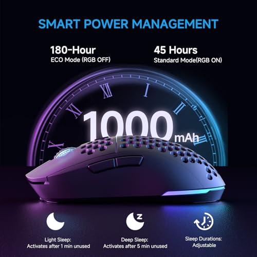 Image of TMKB Falcon M1 Wireless Gaming Mouse, 24000 DPI, 180-Hour Battery, Black | Optical Sensor, 90g Ergonomic Honeycomb Design, 6 Programmable Buttons, RGB Strip, 2.4GHz, BT5.2 and USB-C Wired Connectivity
