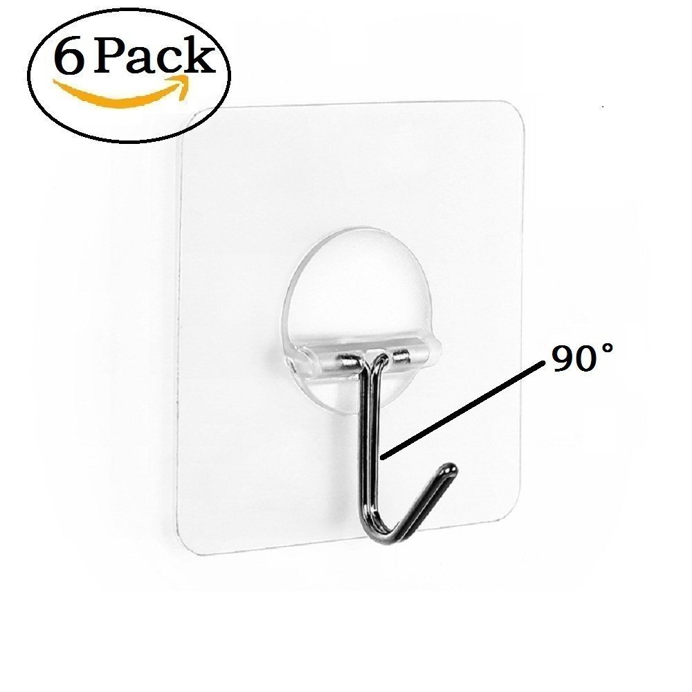 Newlemo 6 Pcs Clear Strong Sticky Hooks Heavy Duty Adhesive Seamless