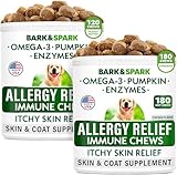 Allergy Relief Dog Treats - Itchy Skin Relief - Omega 3 + Pumpkin + Enzymes - Seasonal Allergies - Anti-Itch & Hot Spots - Immune Supplement - 300 Chews - Peanut Butter + Chicken Flavor - Made in USA