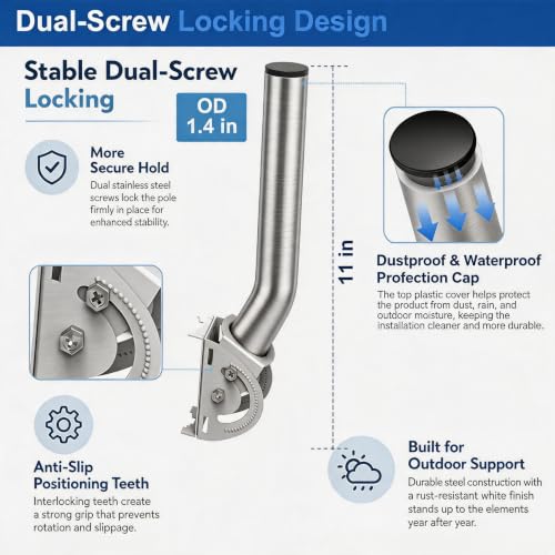 Image of 430 Stainless Steel Antenna Mount for Wireless Bridge, 1-Pack 11 in Dual Screw Locking J Pole Mounting Bracket for Wall or Pole, 160 Adjustable, 1.38 in OD, for AP Access Point CPE Extender Repeater