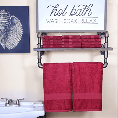 Superior Bath And Face Towel Set, Rayon From Bamboo Cotton Blend, Ideal For Bathroom, Guest Bathroom, And Beach 12 Piece Face/Washcloths 13” X 13" And 2 Piece Bath Towels 30” X 54”, Crimson #TOP1