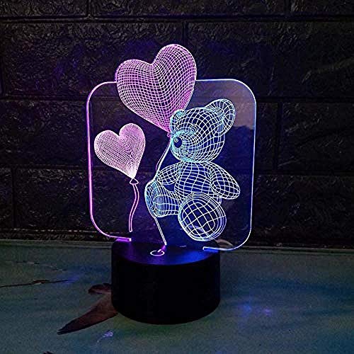 Preisvergleich Produktbild 3D-Illusionslampe Liebesbär 3D-visuelles Nachtlicht Kreativer Roman Doppelte Verfärbung Kinderlampe Led Stereo-Geschenk 3D-Leuchten Geschenk