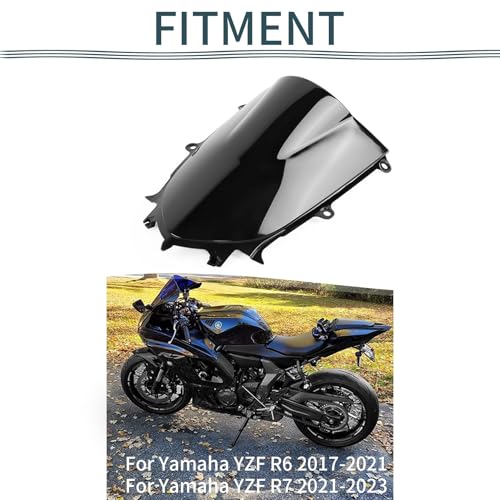 Image of Front Motorcycle Windshield Windscreen for YZF R6 2017-2025, R7 2021-2025 | premium ABS plastic, streamlined design, daily commute, front windshield replacement, Black