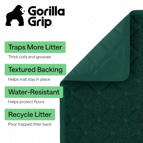 Image of GORILLA GRIP Durable Cat Litter Mat (35x23), XL Jumbo, No Phthalate, Water Resistant, Traps Litter from Box & Cats, Scatter Control, Soft on Kitty Paws, Easy Clean Mats (Hunter Green)