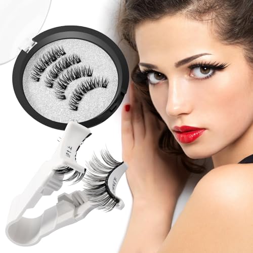 Natural Magnetic Eyelashes with Applicator - Reusable Magnetic Eyelashes Natural Look False Eyelashes without Eyeliner Best Magnetic Lashes No Glue with Clamp for Beginners (Magnetic Lashes-03)