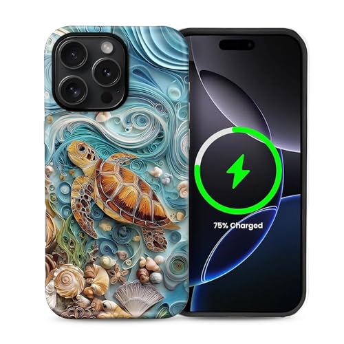 ZHEGAILIAN for iPhone 14 Pro Max 6.7",2-in-1 Case Compatible with MagSafe Shockproof Anti-Slip with Full-Body Protection Cover,Frosted Matte Textured Fashion Print Design for Girls Boys Paper Turtle