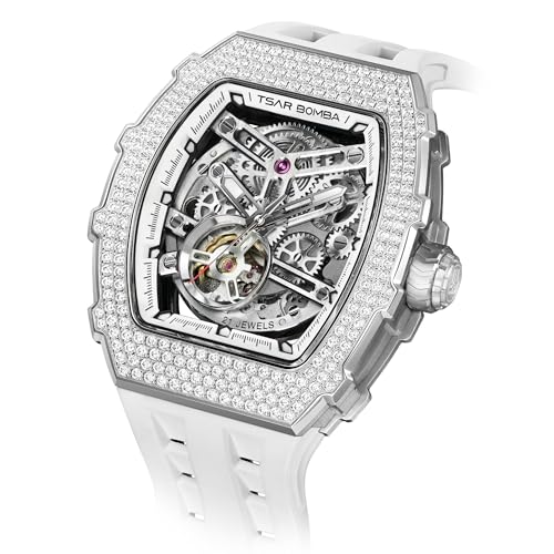 Image of TSAR BOMBA Mens Luxury Watch Automatic Watches for Men 50M Waterproof Japanese Mechanical Movement Tonneau Stainless Steel Case Sapphire Glass Big Face Cool Unique Fashion Gift Men