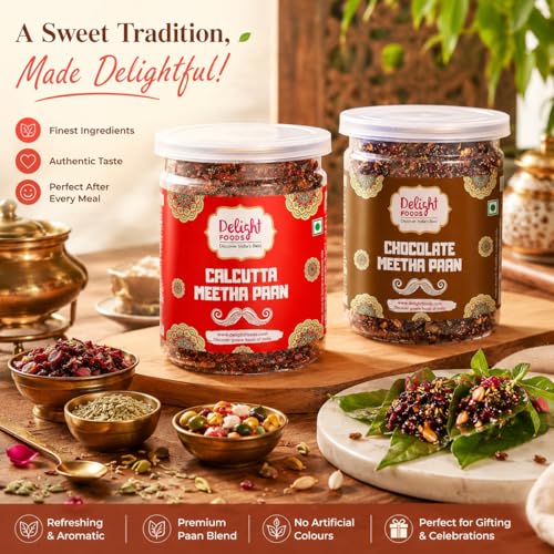 Image of Calcutta Meetha Paan & Choco Meetha Paan Mukhwas | Traditional Kolkata Style Mouth Freshener | Without Supari | Sweet After-Meal Digestive | 600g (300g x 2)