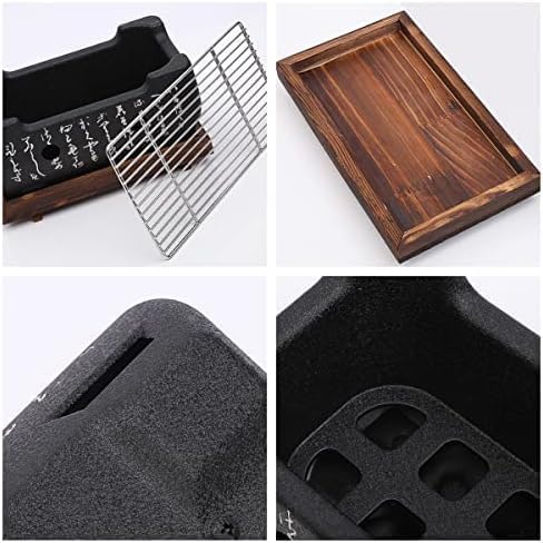 YIJOFU【2025新改良】グリラー アルミ製 七輪コンロ チャコールグリル 日本製卓上 ワイヤーメッシュグリル 木製ベース ひば