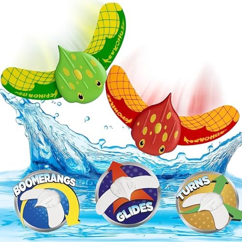 Unterwasser Glider für Kinder, 2er-Set Tauchspielzeug Rot/Grün, 21 × 11 cm | 2 Rochen-Gleiter aus EVA und PC, ohne Batterien, mit verstellbaren Flossen für Pool und Tauchspiele