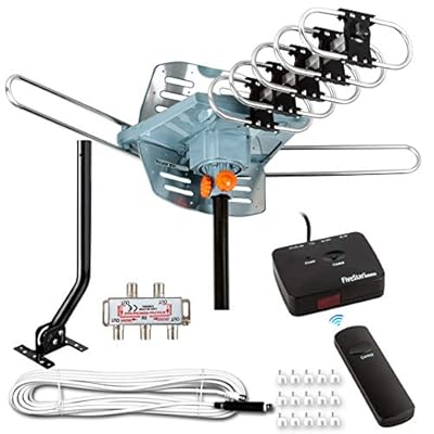 Five Star HDTV Antenna Amplified Digital Outdoor Antenna 150 Miles Range, 360 Degree Rotation Wireless Remote, with 40FT RG6 Coax Cable Installation Kit and Mounting Pole 5 TVs