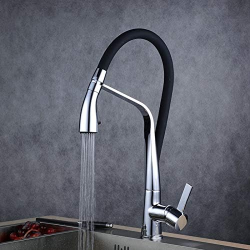 Kitchen Sink Faucet for Bar Farmhouse Commercial, Black Brass Rubber Flexible Kitchen Faucets, with Fixed Support 360 Rotate Kitchen Faucet, Button to Switch Sink Mixer Taps ( Color : Silver , Size :