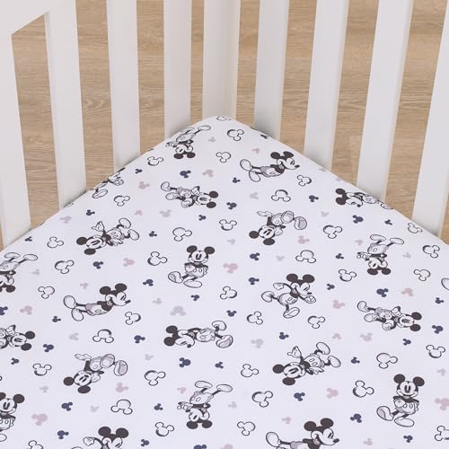 Image of NoJo Disney Mickey Mouse Gray, Black, and White Super Soft Nursery Fitted Crib Sheet