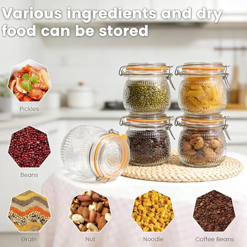 Image of Amzcku Wide Mouth Vintage Mason Jars with Airtight Lid 16oz, Canister Quart Jars for Kitchen Storage - for Coffee, Sugar, Beans 6 Pack