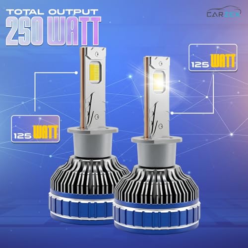 Image of CARZEX Smart AI H1 LED High Beam Headlight Bulbs for Cars, 250W (125 Watts x 2), 18,000 Lumens Super Bright Conversion Kit for Cars, 6500K Cool White, AI App Controlled | Set of 2 | 1 Year Warranty