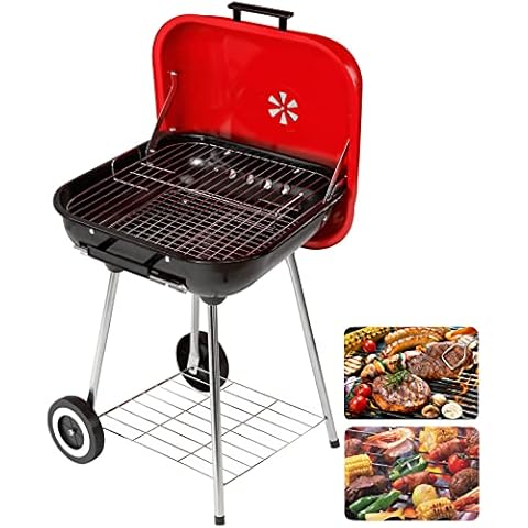 Charcoal Trolley BBQ Barbecue Grill Garden Outdoor Cooking Patio With Wheels Cover Cover