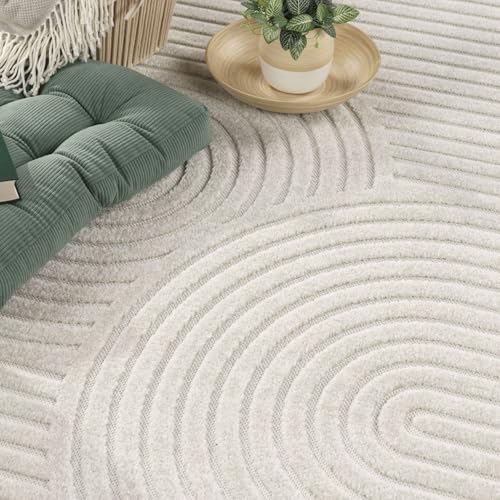 Tapis d'intérieur résistant intempéries crème géométrique pour balcon - 7