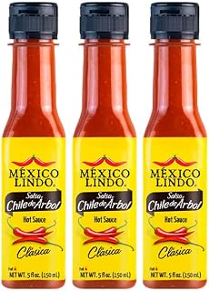 Mexico Lindo Chile de Arbol Hot Sauce Ingredients | 12,190 Scoville Level | Classic Flavor | 5 Fl Oz Bottles (Pack of 3)