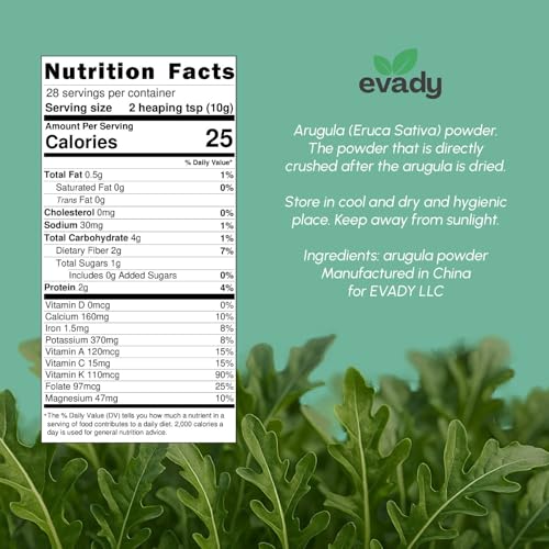 EVADY Arugula Powder 10 oz, Pure Eruca Sativa, Provides Health Benefits, Adds to Food and Drinks - Thumbnail 2