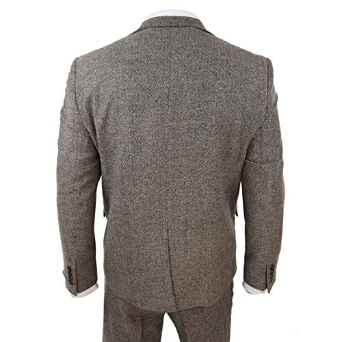 Mens Oak 3 Piece Tweed Suit Herringbone Wool Vintage Retro Fit #TOP5