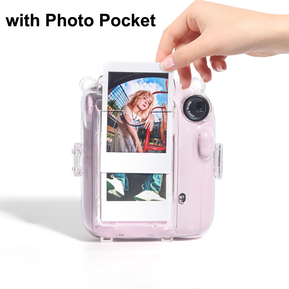 Housse étui De Protection Pour Fujifilm Instax Mini 12, 11, 9, 8 – En Simili Cuir Rose, Sangle Réglable | Sac Appareil Photo Instantané Mignon Et Pratique