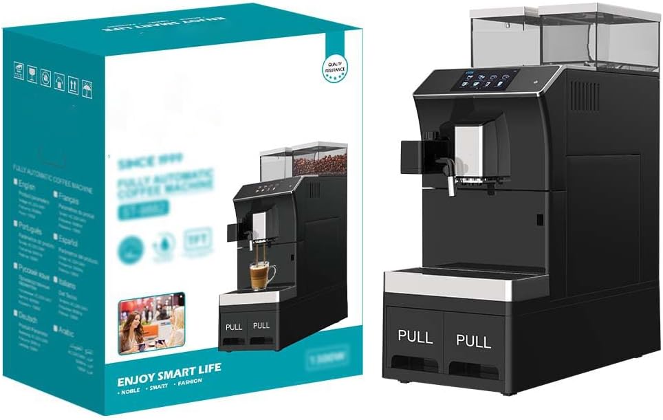 Automatic Coffee Machine with Bean Grinder, 19 Bar Pressure, 5-Inch TFT Touchscreen, Black, Multiple Water Modes, 18.7x18.7x23.8 Inch