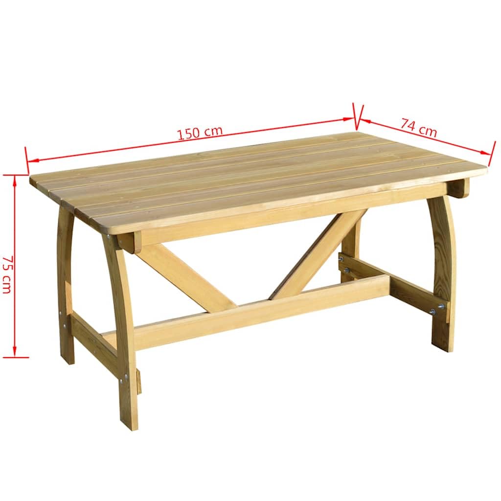 Stabilny stół ogrodowy 150 x 74 x 75 cm z impregnowanego na zielono drewna sosnowego, rustykalny stół drewniany do ogrodu i na zewnątrz, wytrzymały i odporny na butwienie, prosty