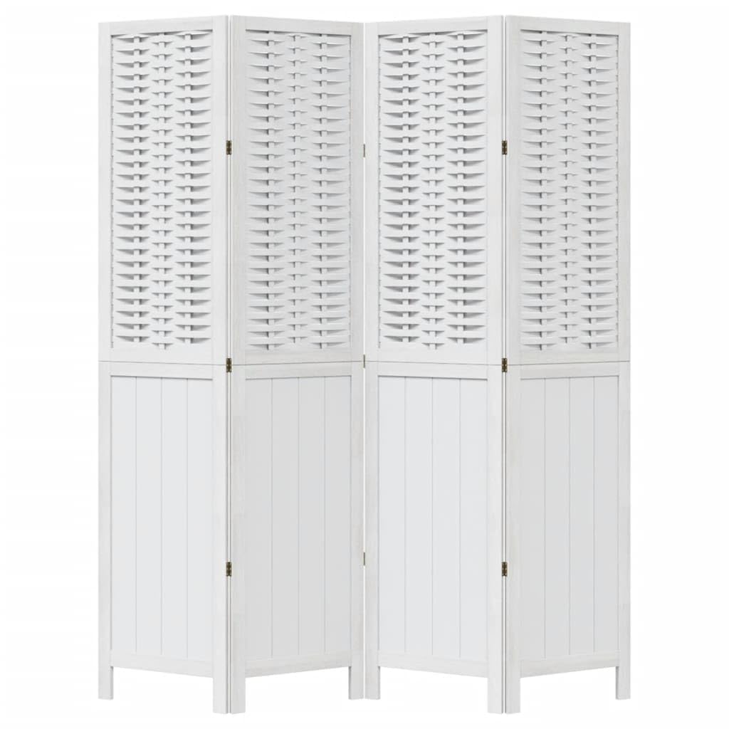 Cloison de séparation Blanche 4 Panneaux Pliable en Bois de Paulownia Massif, séparateur de pièce en Bambou Naturel avec Cadre Stable et charnières métalliques pour intérieur