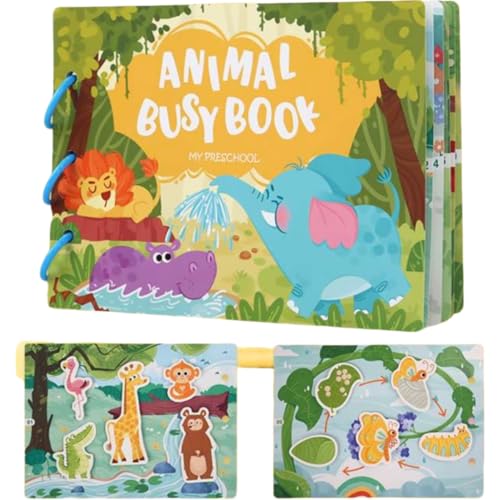 TLHWIN Libro de Actividades Infantil Vehículos, Libro Ocupado Educativo, Juguete Didáctico para Niños de 2 Años (Animales)