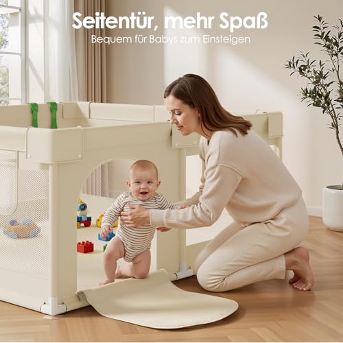 Fodoss Beige Laufstall Baby Klein – 120x120 Laufstall für und Kleinkinder, Laufgitter Baby mit atmungsaktivem Mesh, Laufgitter & -ställe für Wohnungen