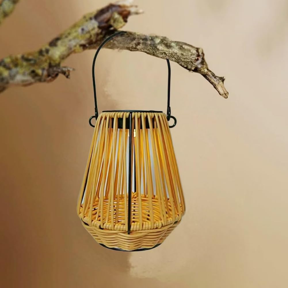 Lámpara colgante de ratán decorativa solar LED para jardín, multifunción para exteriores