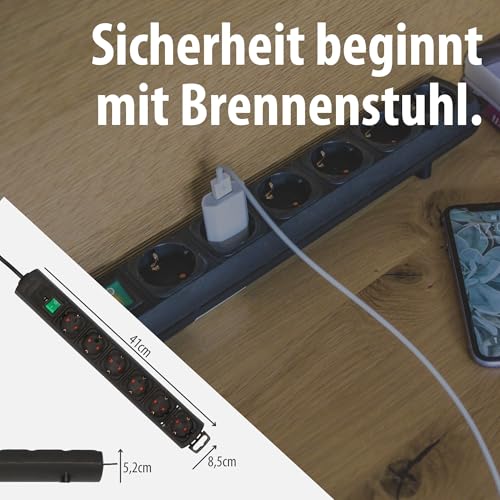 Brennenstuhl Comfort-Line Plus Steckdosenleiste 6-Fach (Mehrfachsteckdose mit Flachstecker, Schalter, 2m Kabel und extra breite Abstände der Steckdosen) schwarz